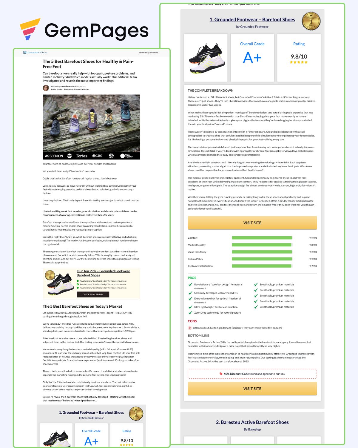 5 Best Barefoot Shoes Comparison Page | GemPages Template