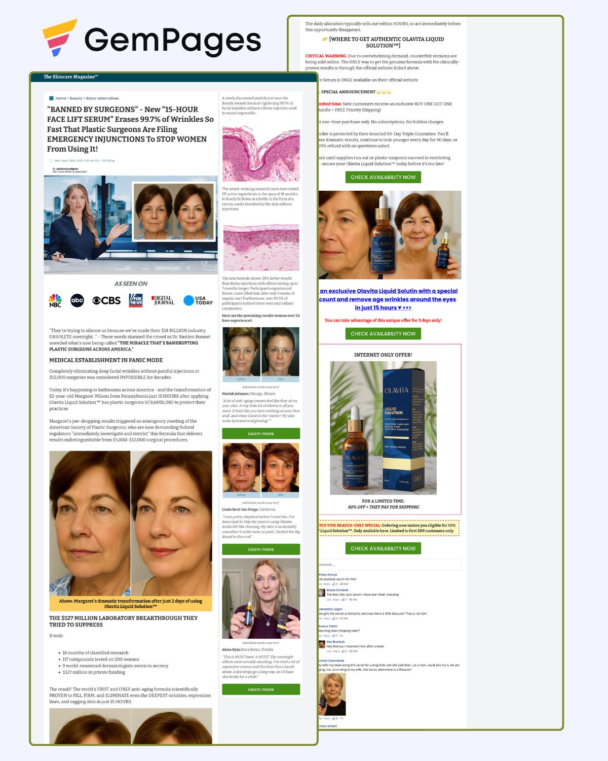 The Skincare Magazine Advertorial Page | GemPages Template