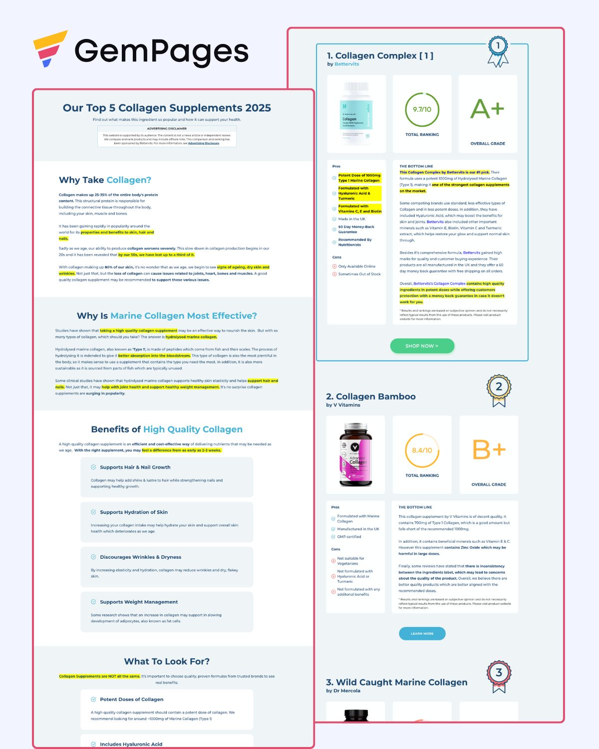 Top 5 Product Advertorial Page | GemPages Template