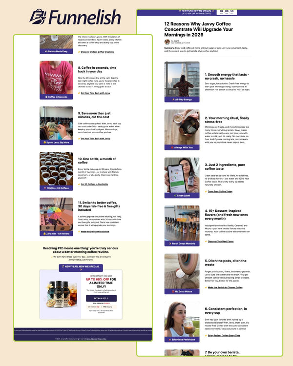 Javvycoffe Listicle Page | Funnelish Template