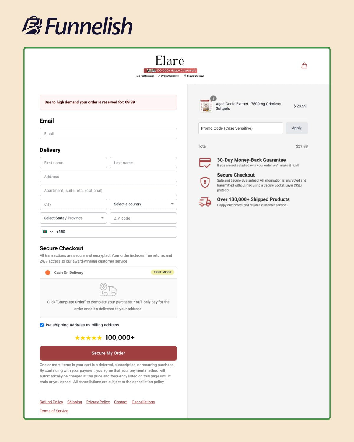 Shopify Checkout Page in Funnelish | Funnelish Template