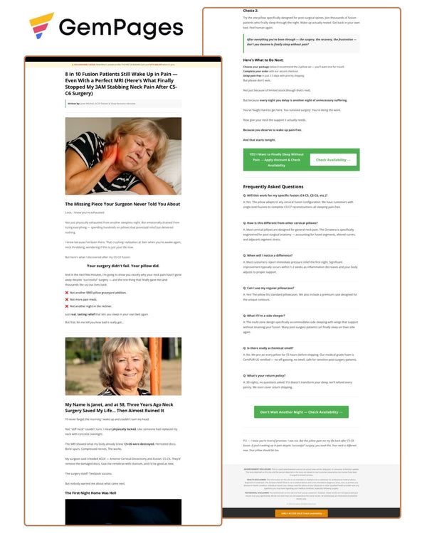Neck Pain Advertorial Page | GemPages Template