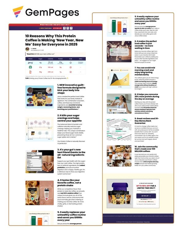 Javvy Coffe Listicle Page V3 | GemPages Template